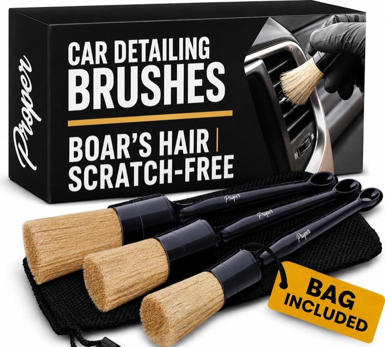 Car Detailing Brush Set, 3 Pack Ultra Soft Boar Hair