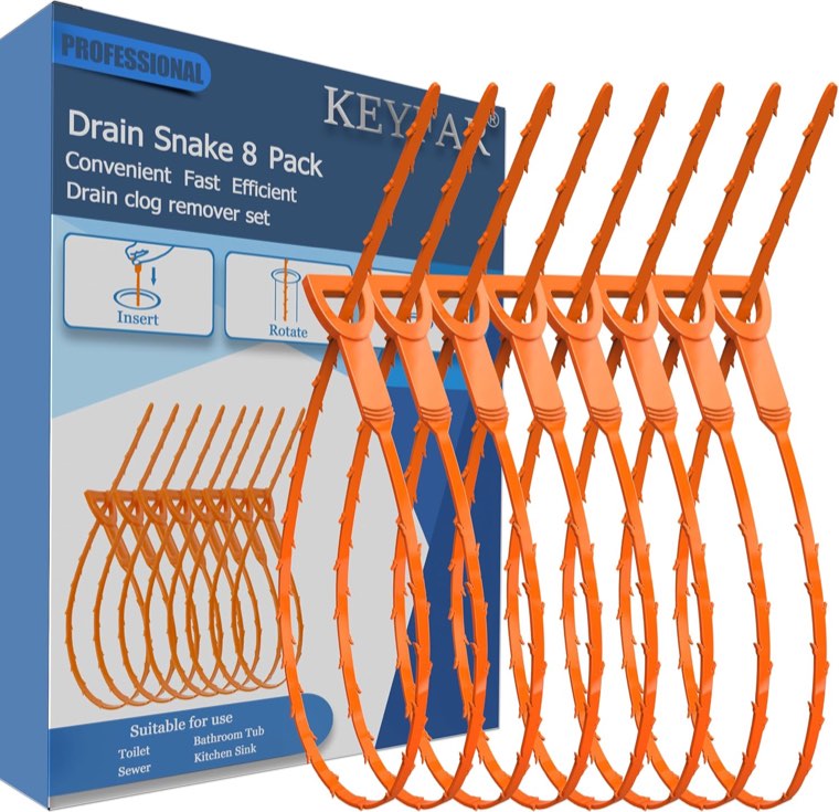 Drain Snake Hair Clog Remover, 8 Pack, 25 Inch
