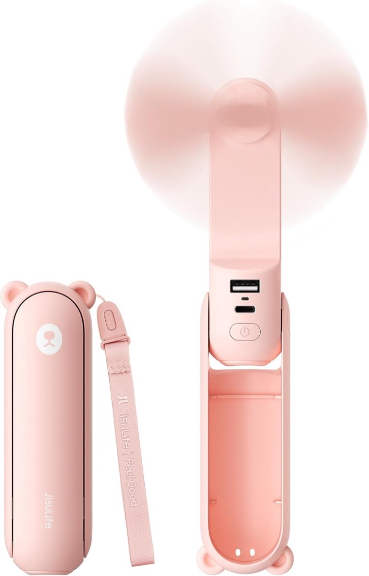 JISULIFE 3 in 1 Portable Fan with Power Bank and Flashlight
