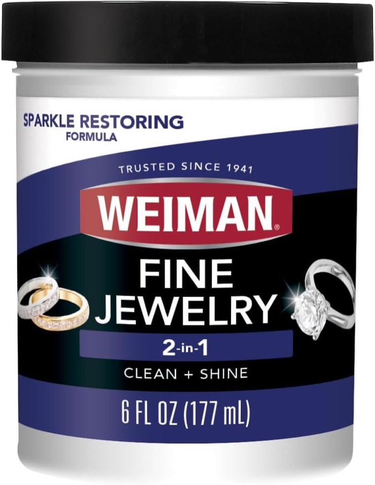 Weiman Fine Jewelry Cleaner Liquid with Cleaning Brush - Restores Shine & Bril