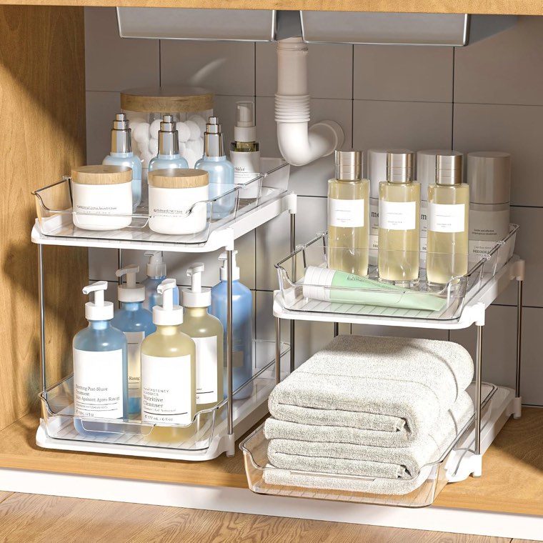 Delamu 2-Tier Under Sink Organizer, 2 Pack